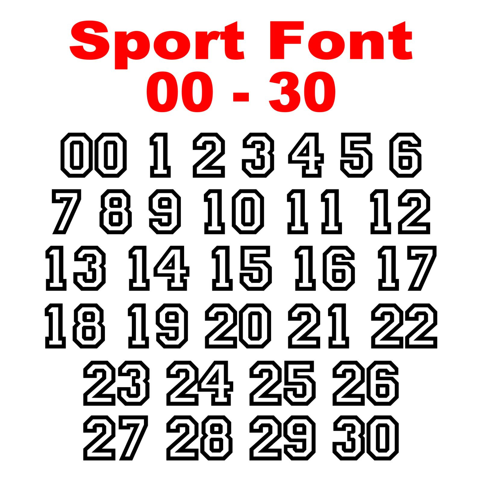 00 – 30 Sport Font Number Set – Vinyl Decal Stickers Numbers Select Color & Size
