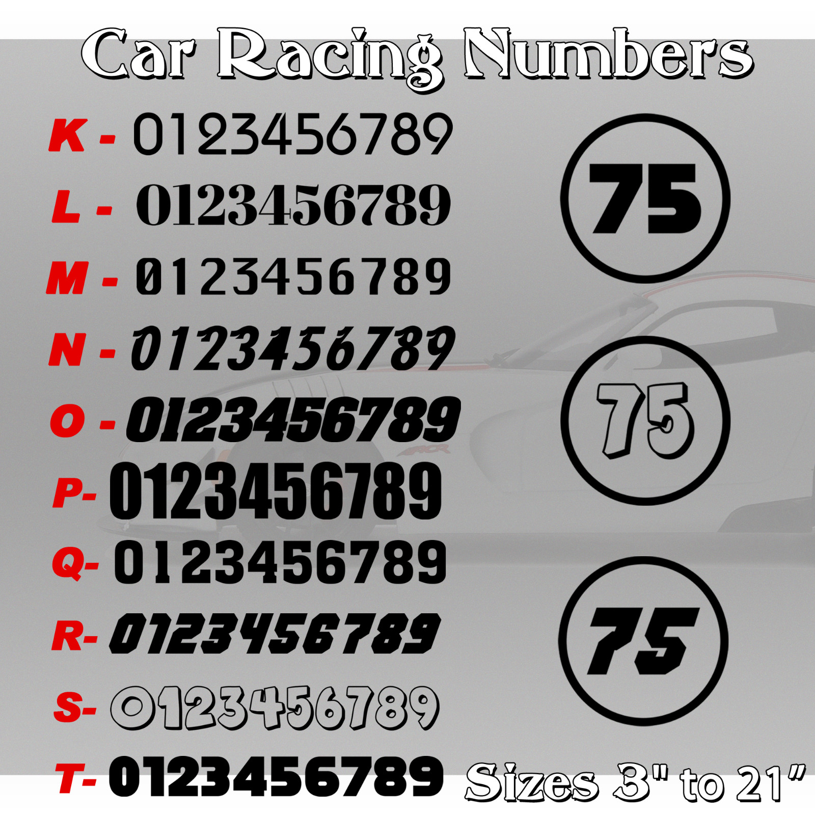 2 pack Racing Car numbers die-cut decal circle door custom number rally sport V7
