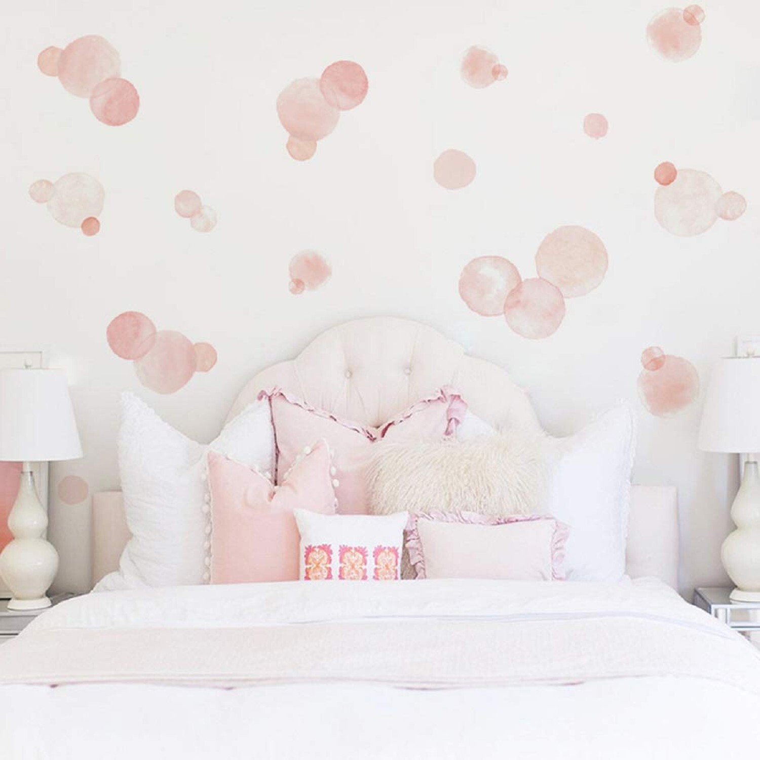 Watercolor Pink Polka Dots Wall Decals Peel and Stick Stickers Art Mural Deco…