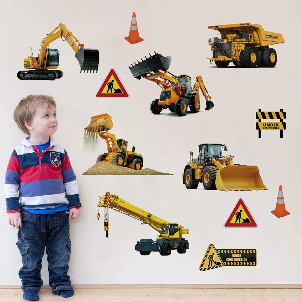 Construction Vehicles Wall Stickers Excavator Tractor Car Wall Decals Kids Bedro