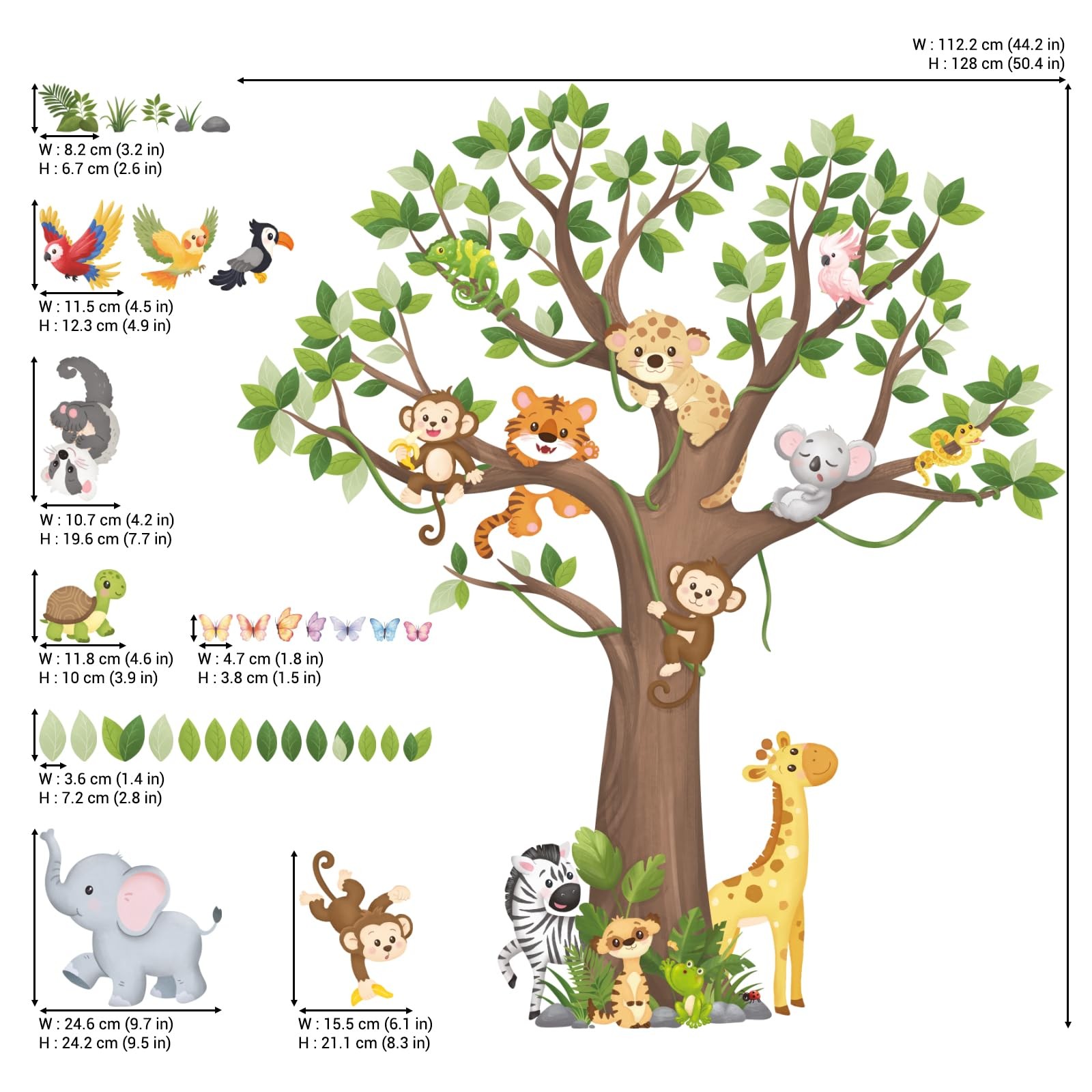 SG4-2504 Large Tree Jungle Animals Wall Decals Removable Stickers for Kids Be…