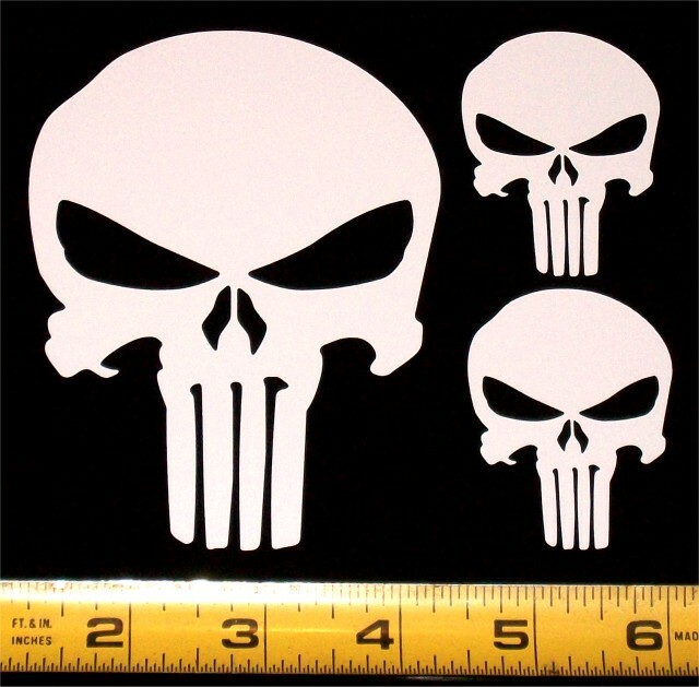 The Punisher Skull – Solid Set of 3 HQ Single Color Vinyl Decals!