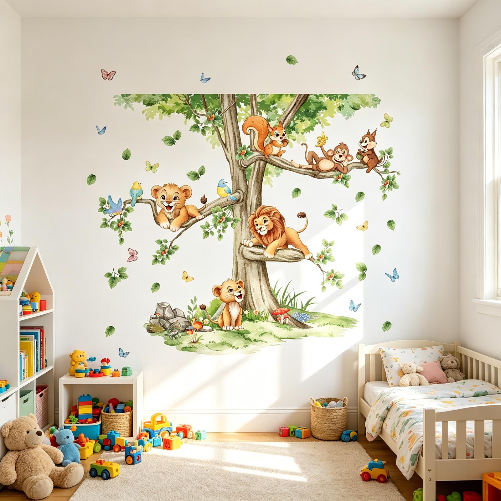 Large Tree Wall Decals with Woodland Animals, Peel and Stick Wall Stickers fo…