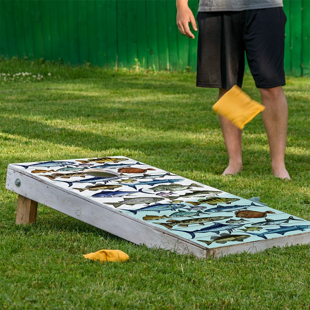 Vintage Style Game Fishing Beach Cornhole Wraps Stickers Skins Wraps for Boards