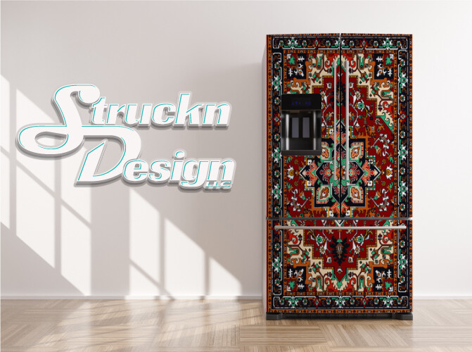 Colorful Traditional Ornate Tile Shape Fridge Freezer Wrap Side Door Vinyl Decal