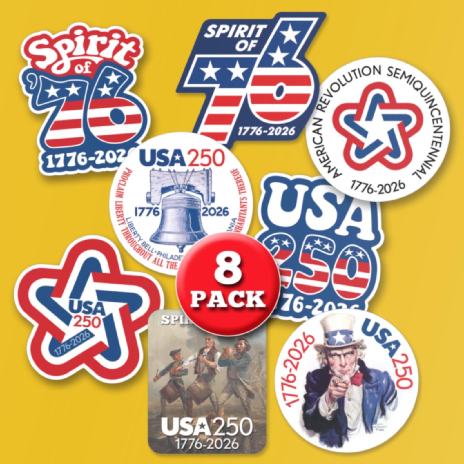 USA Die Cut Stickers – vinyl decals America, Semiquincentennial, 250 Freedom