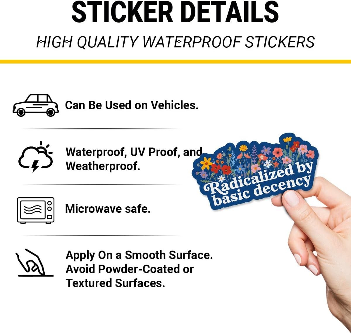 3Pcs Radicalized by Basic Decency Stickers, Colorful Flower Vinyl Decals for Lap