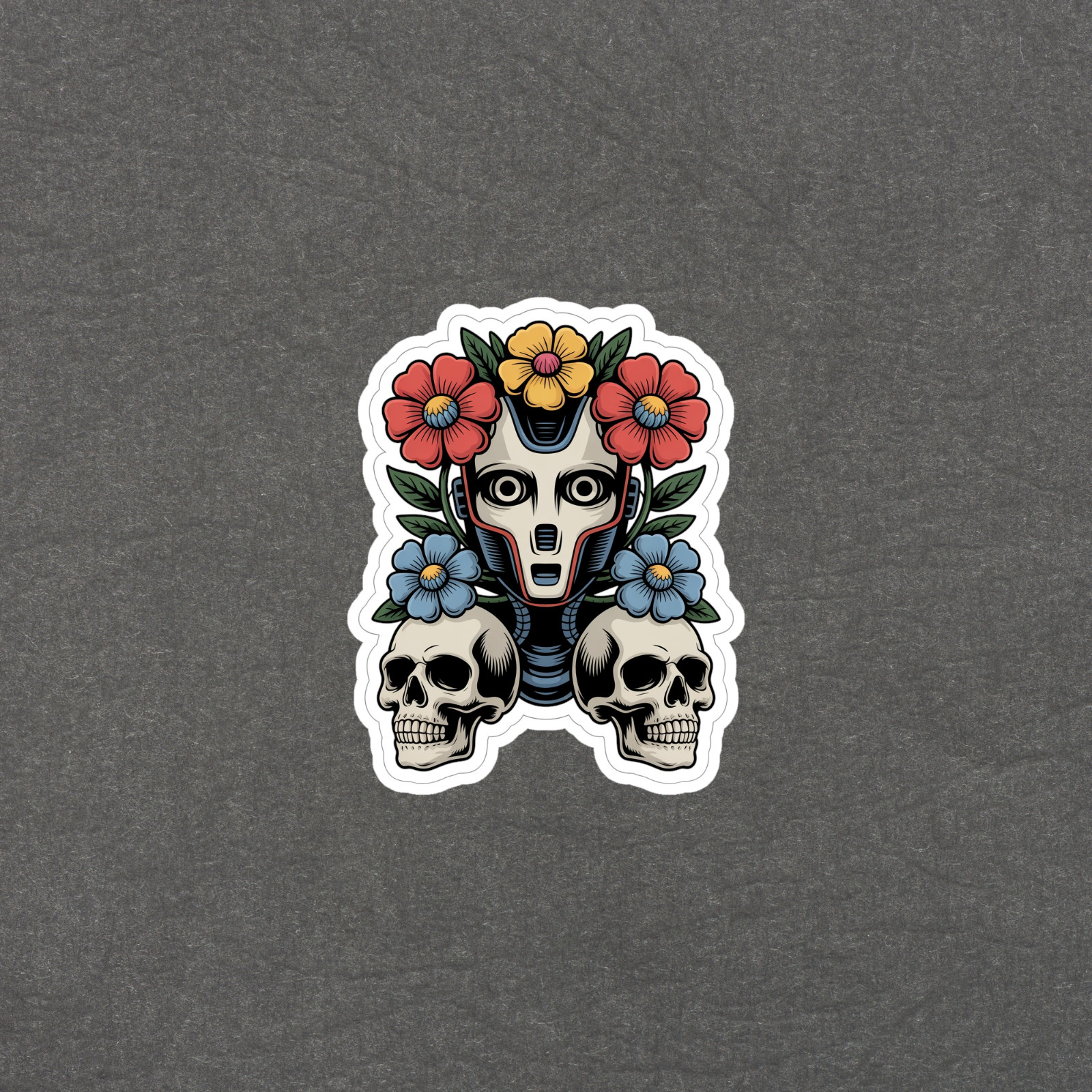 Cybernetic Floral Skull Sticker – Unique Art Decal for Laptops & Devices #6297