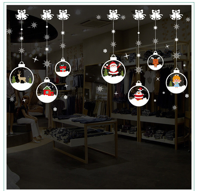 Christmas Santa Claus Reindeer Ornament Snowflake Window Clings Decor Stickers
