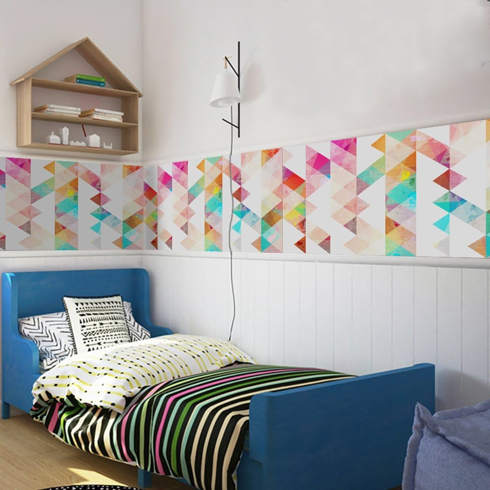 Removable 15.8 X 98.4Inch Colorful Geometric Triangle Wall Decals DIY Large Mode