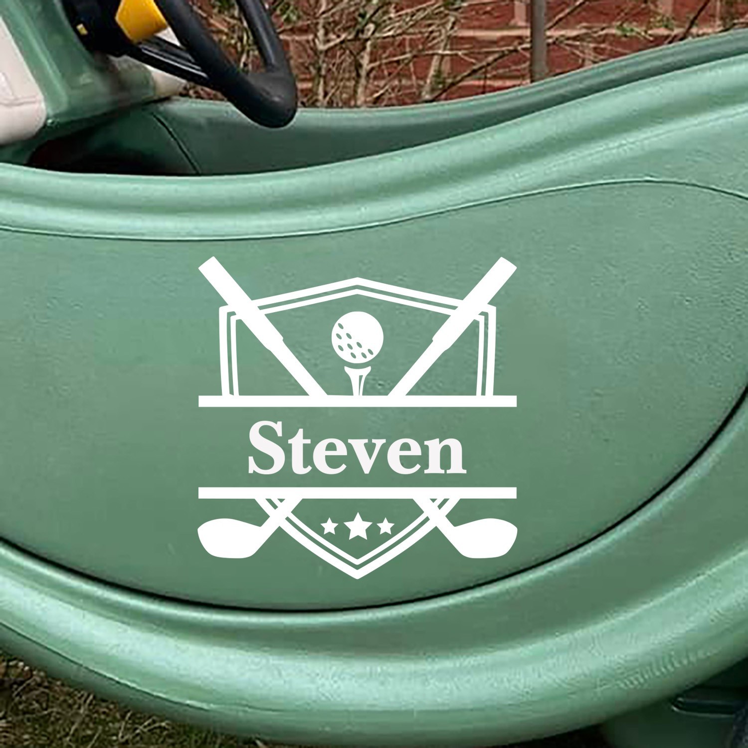 Crossed Golf Clubs Personalized Name Vinyl Sticker Decal Kids Ride On Golf Cart
