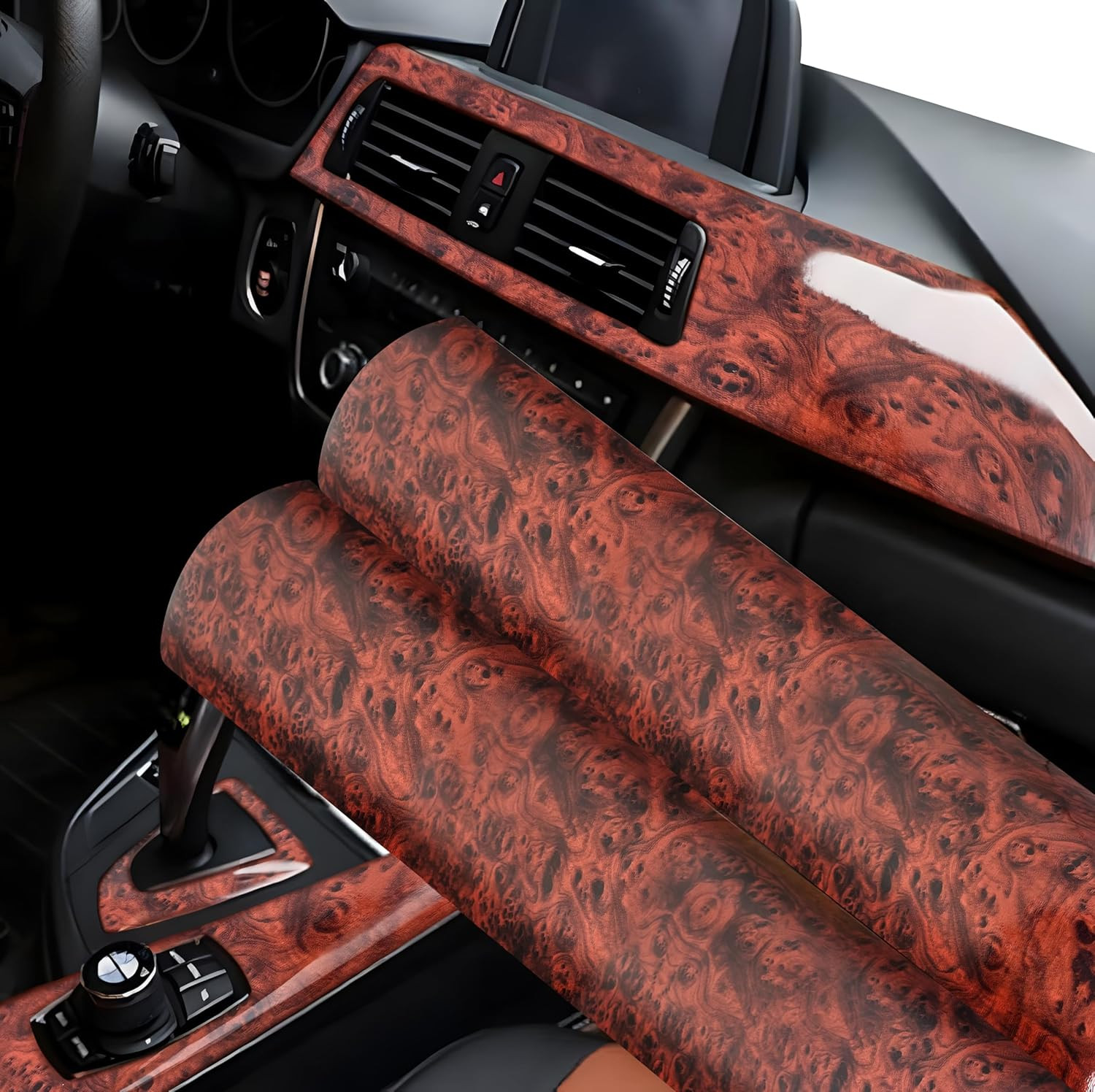 Mahogany Vinyl Wrap -Self Adhesive Film 12 X 60 Inch Glossy Wood Grain Decal Sti