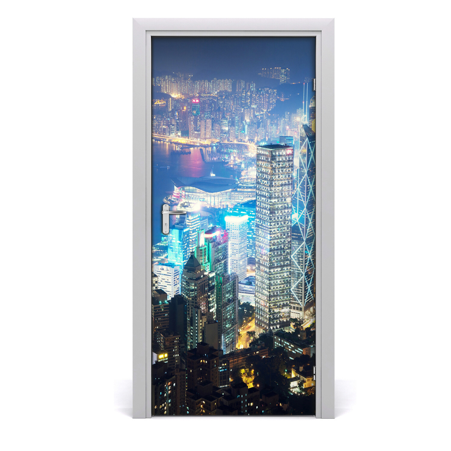 Self adhesive Door wrap removable Peel & Stick Architecture Hong kong by night