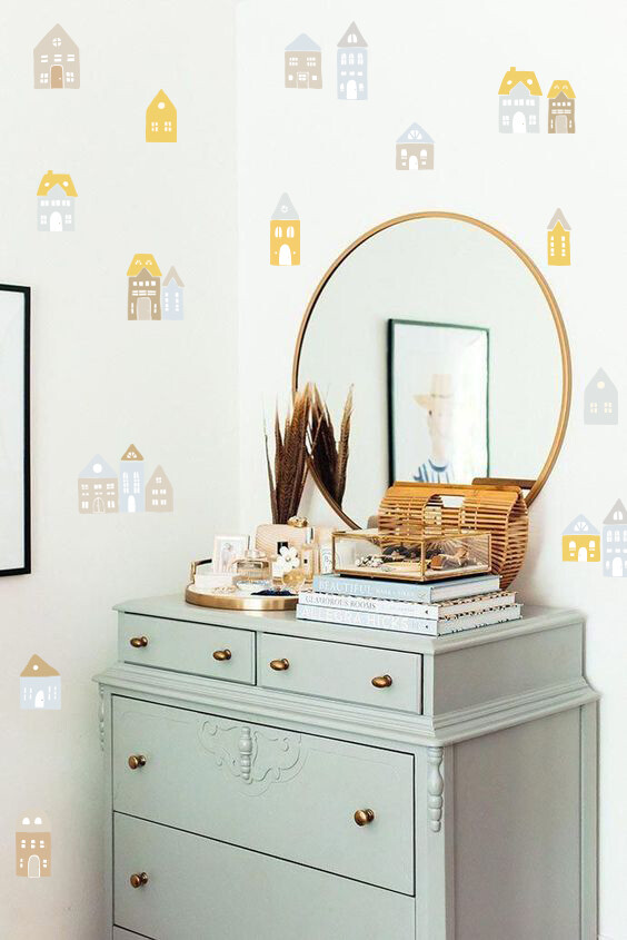 Houses Wall Decals – Hand Drawn Decal, Nursery Decals, Kids Decals h37