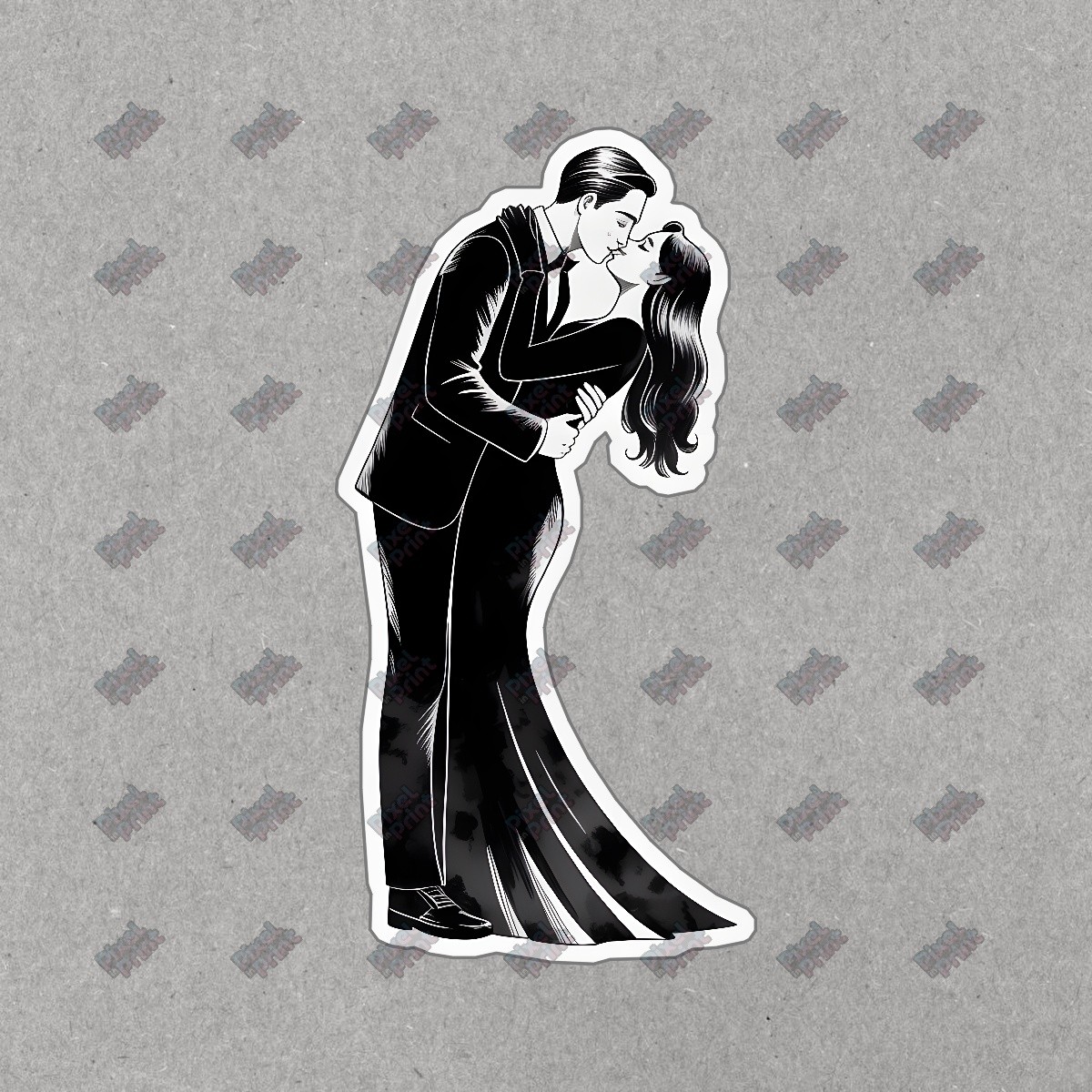 Gothic Romance Sticker Elegant Couple Embrace Dark Aesthetic Perfect #19044