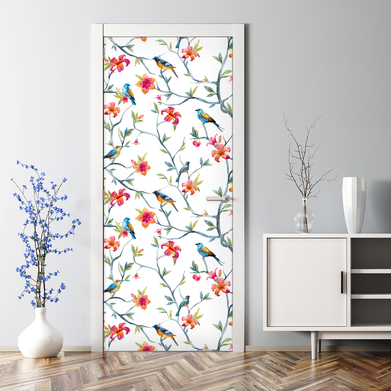 Birds on branches Adhesive Door sticker wildlife nature animal decal Watercolour