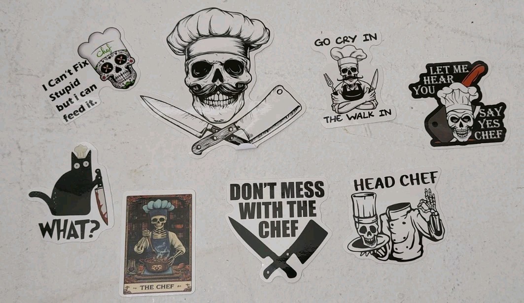 Set Of 8 Vinyl Chef Stickers Decals Skull Halloween Water Bottle Laptop Gift