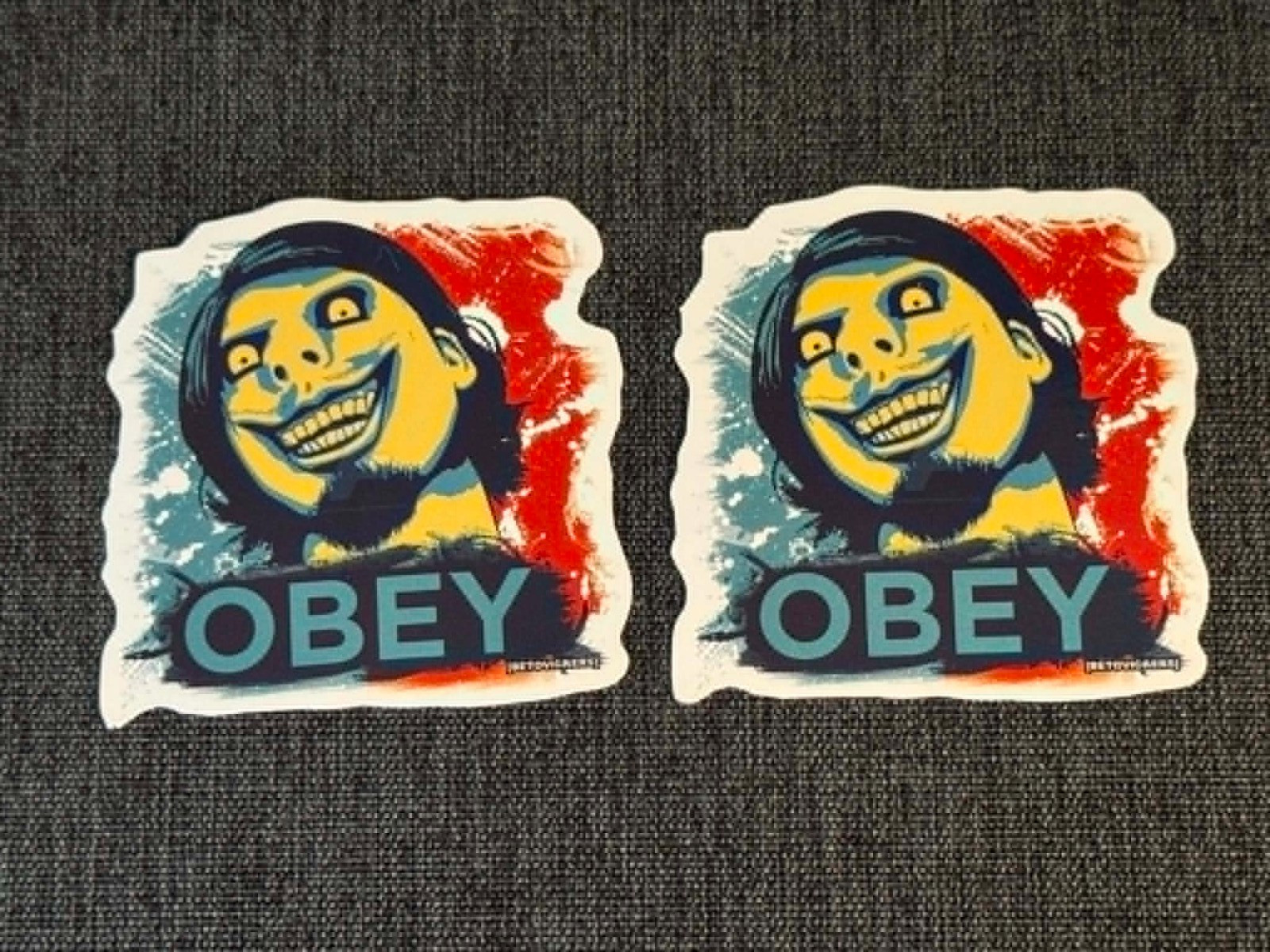 Lot (2) OBEY 2 1/4" x 2 1/2" Band STICKERS Fast! FREE SHIP!