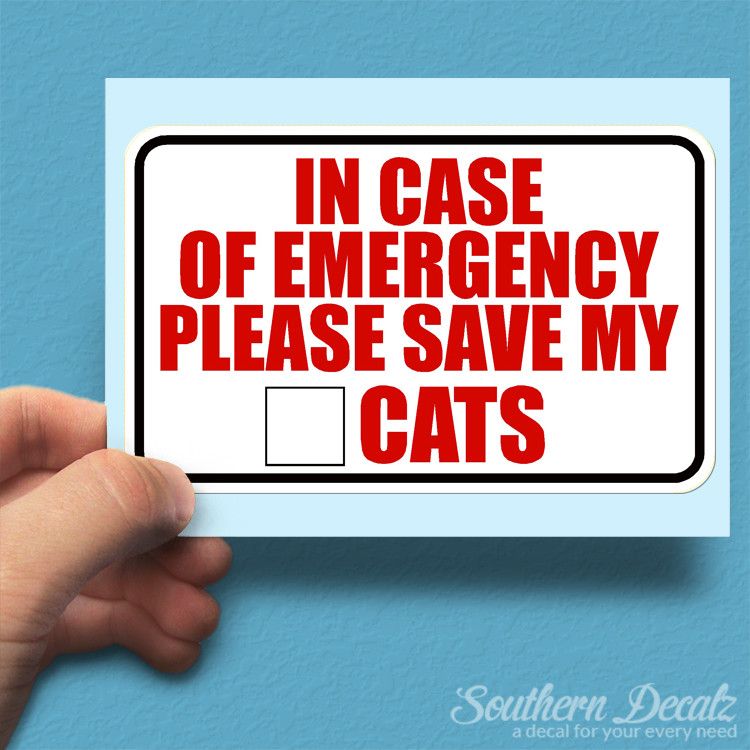 Emergency Alert Save Cats – Vinyl Decal Sticker – c2 – 6" x 3.75"