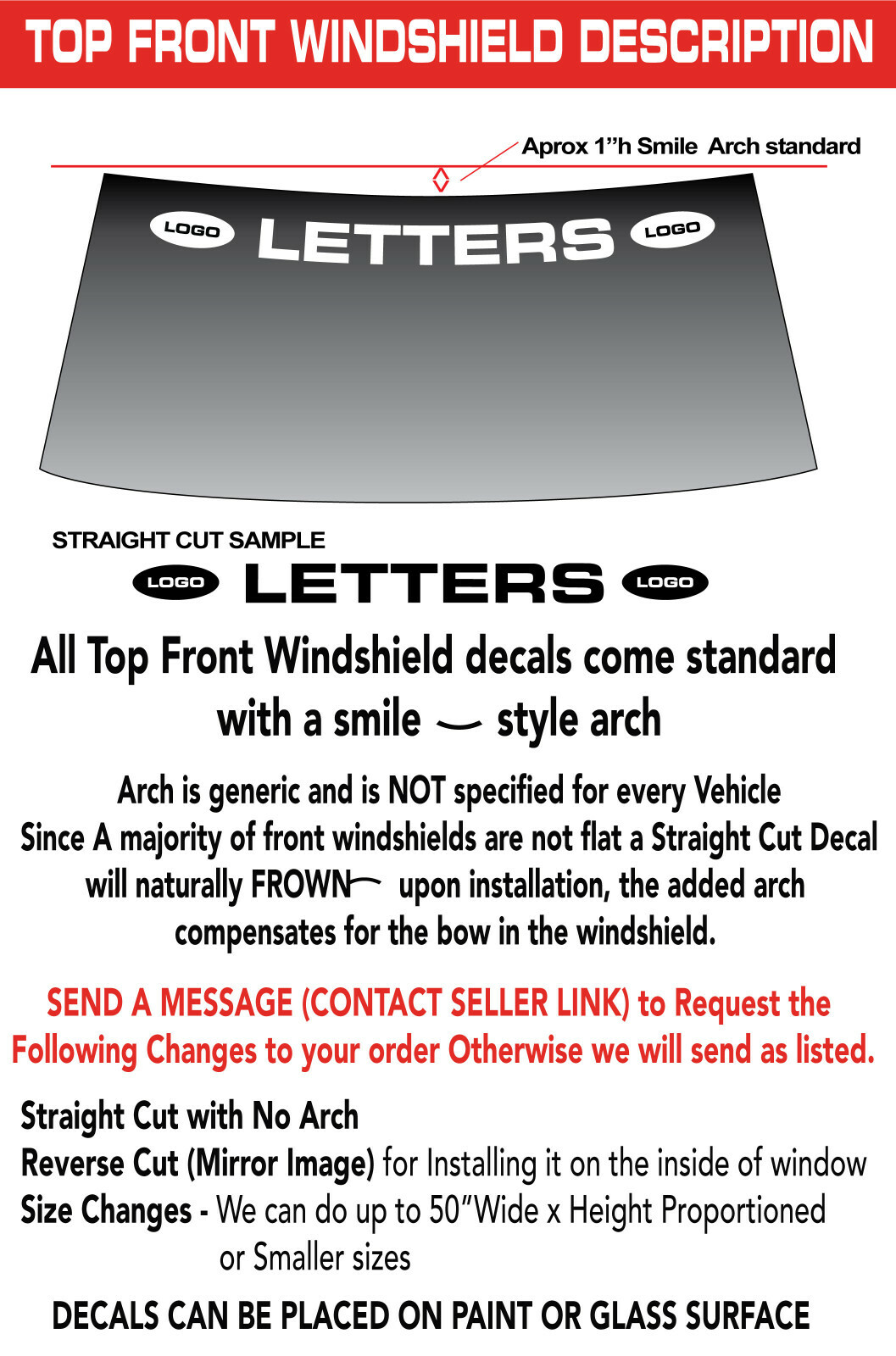 CHRYSLER 300C WINDSHIELD DECAL STICKER 44"w x 3"h ANY 1 COLOR