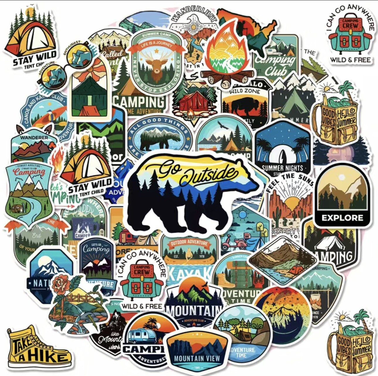 50 pcs outdoor adventure stickers for water bottle /luggage/laptop