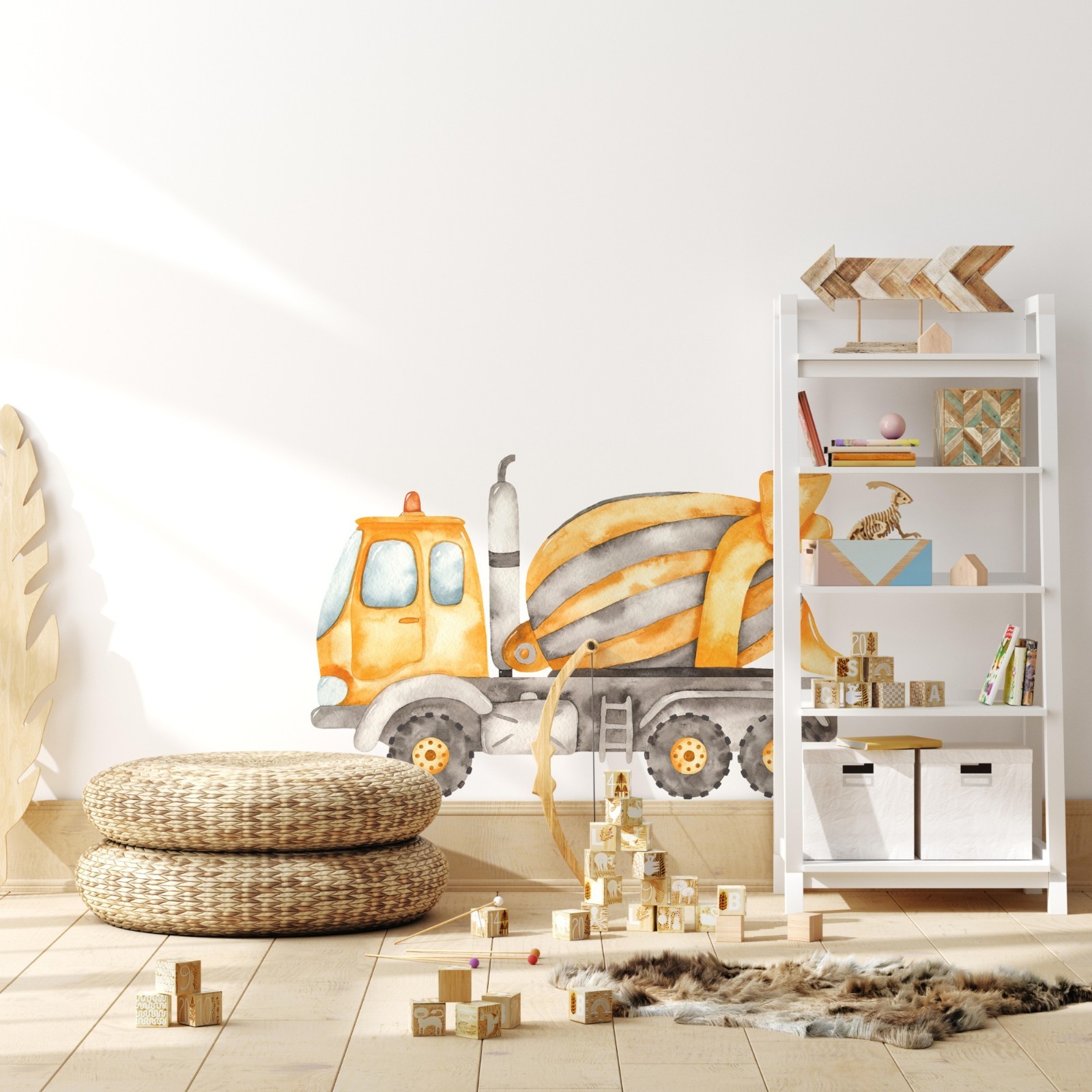 Construction Cement Truck Wall Decal Watercolor Boys Playroom Nursery Wall Decor