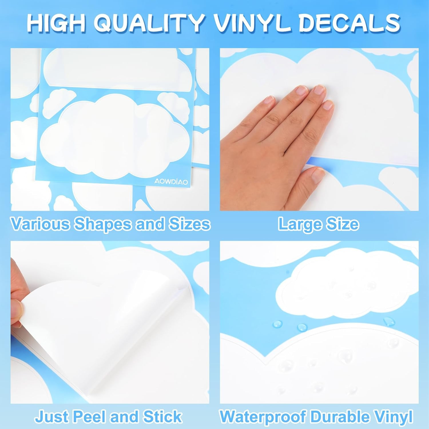 Cloud Wall Decals – 40 Peel and Stick Clouds Stickers – Assorted Shapes and Size