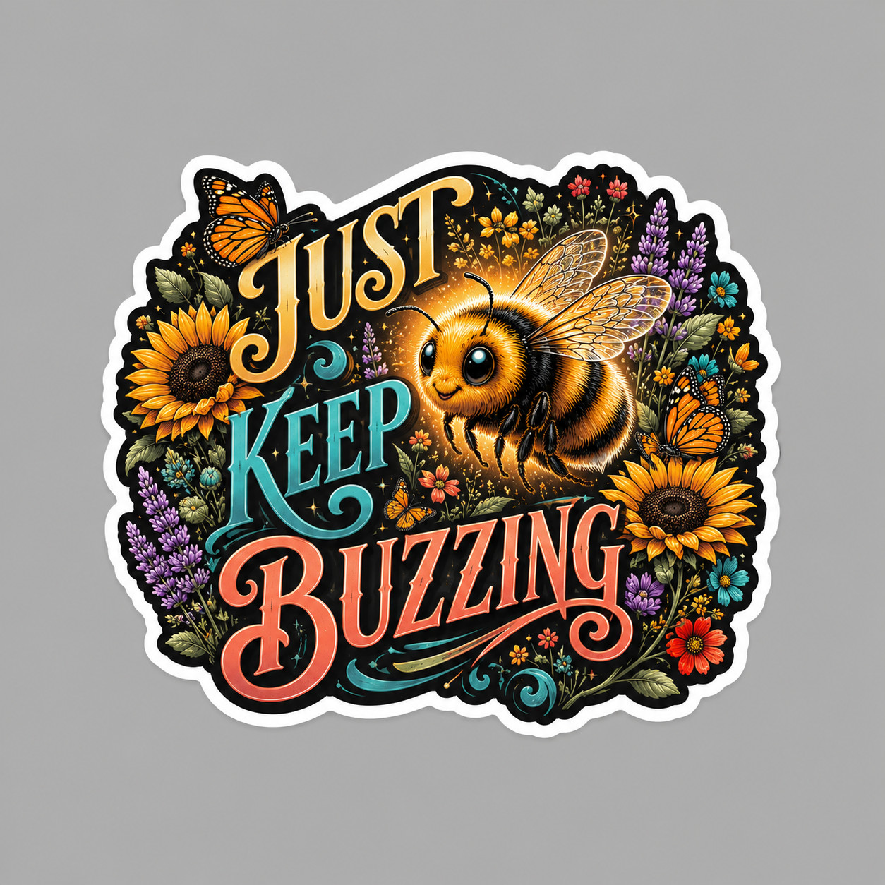 Bumble Bee Sticker Vinyl Decal Just Keep Buzzing Inspirational Floral Butterfly