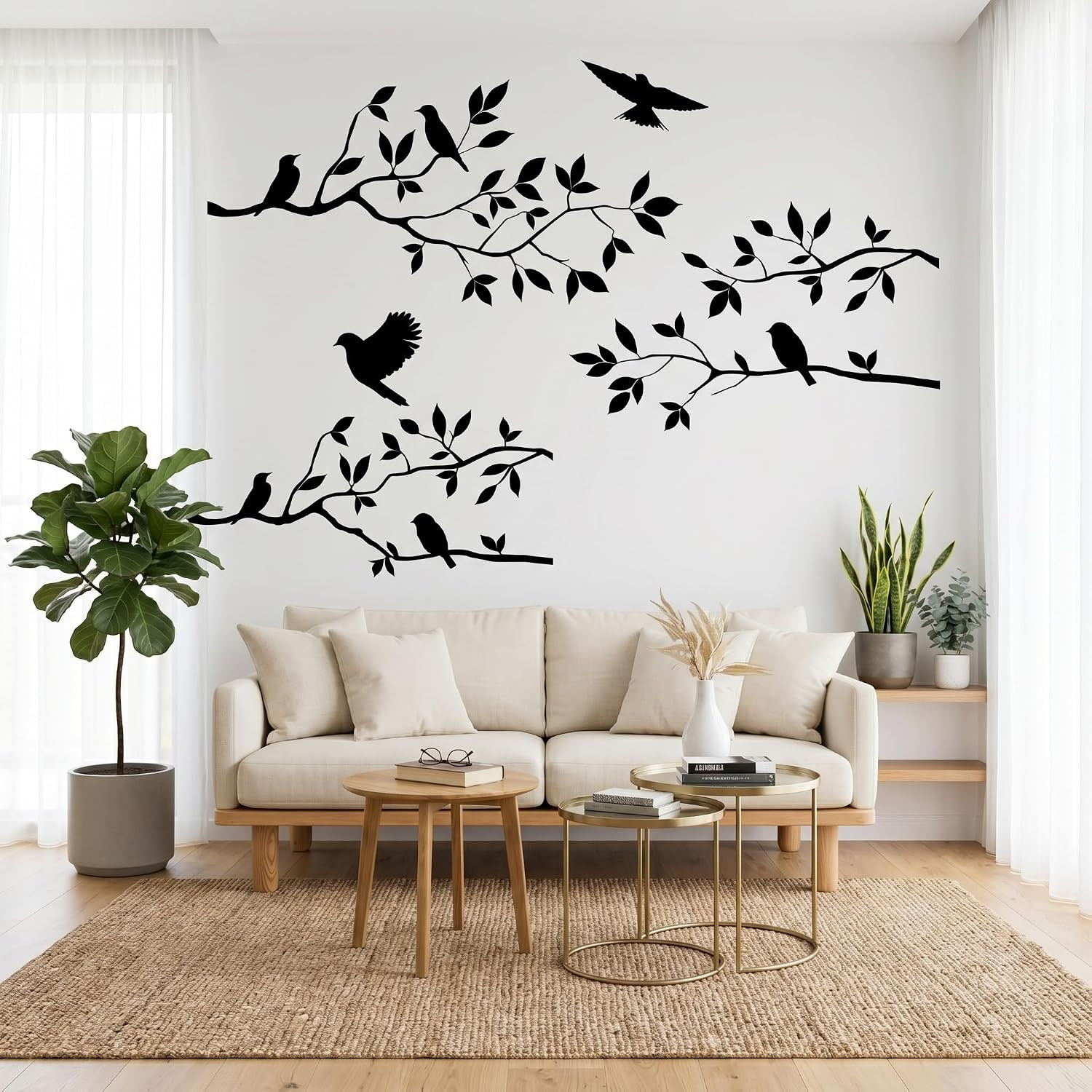 Birds and Blossoms Vinyl Wall Decal – 16" X 24" Removable Floral Bird Wall Stick
