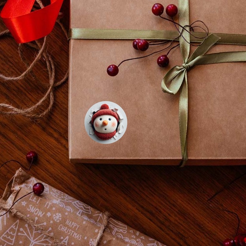 Snowman Braking Wall Christmas Round Dot Stickers Set, 1.2" & 1.5"