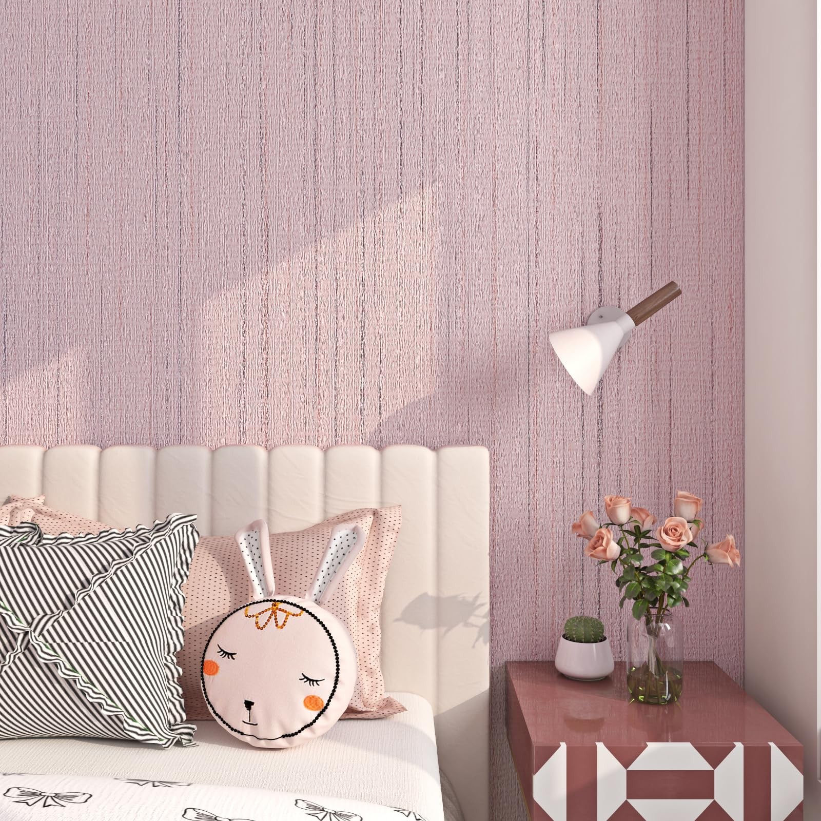 FunStick Grasscloth Peel and Stick Wallpaper Textured Pastel Pink Wallpaper R…
