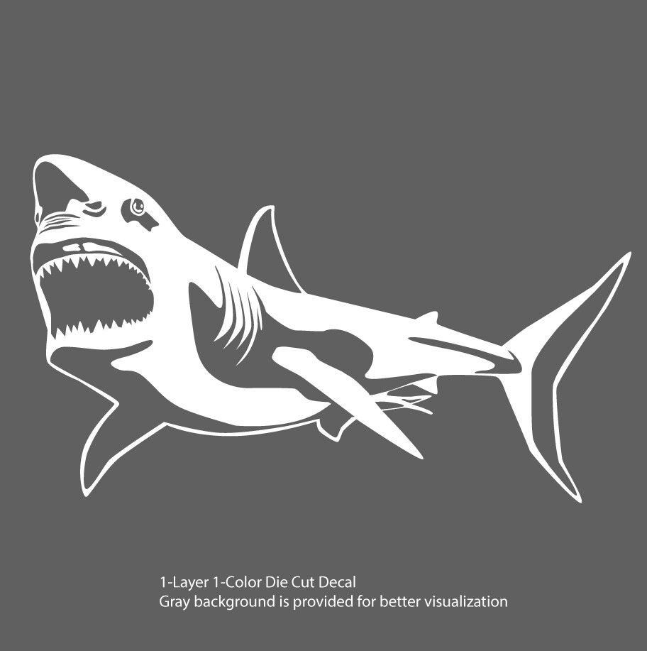 Sea Life – Great White Shark 2 Jaws Diver Car Truck Bumper Die Cut Decal Sticker