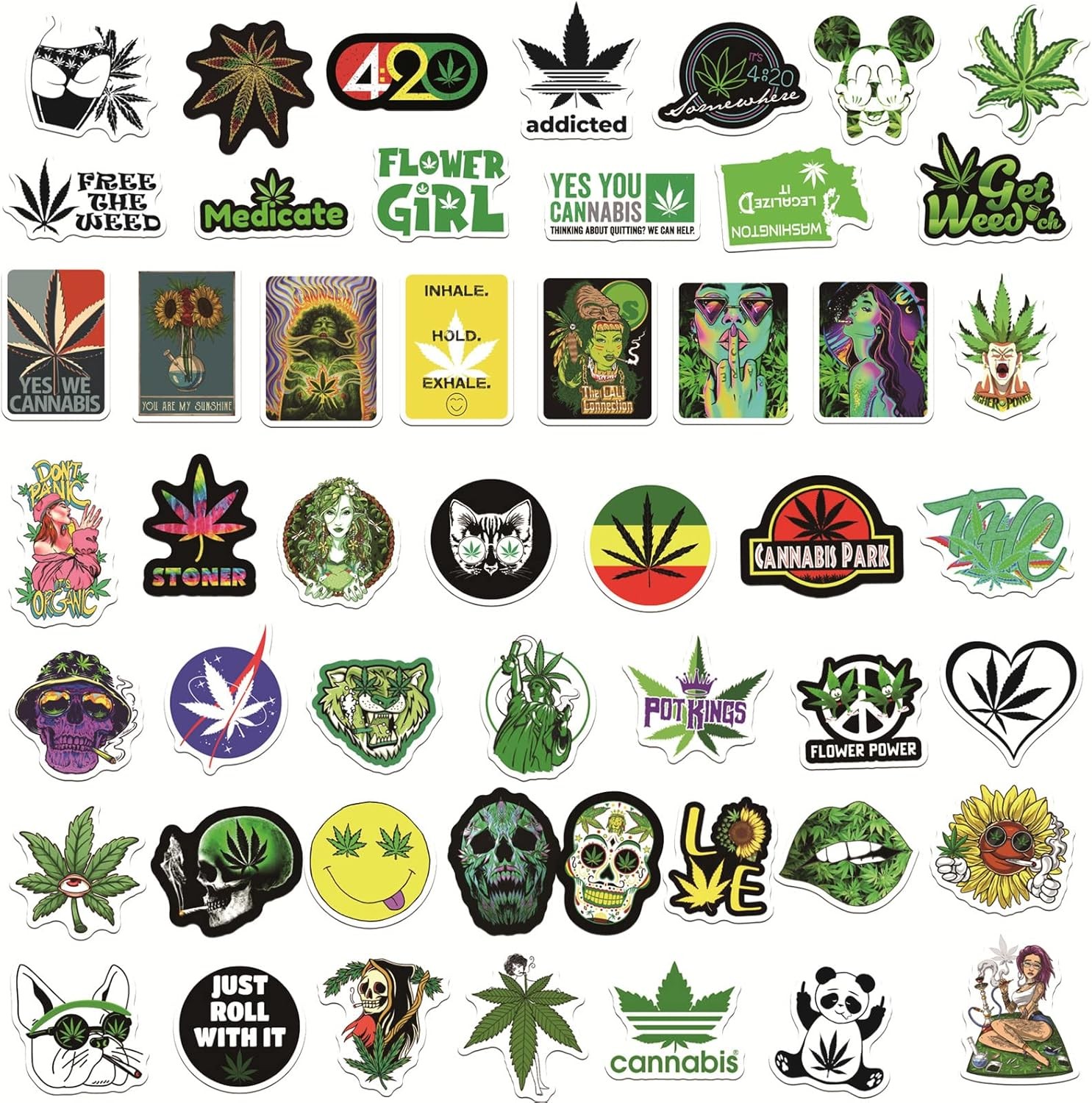 Weed Stickers for Adults, 50PCS Plant Vinyl Waterproof Sitckers