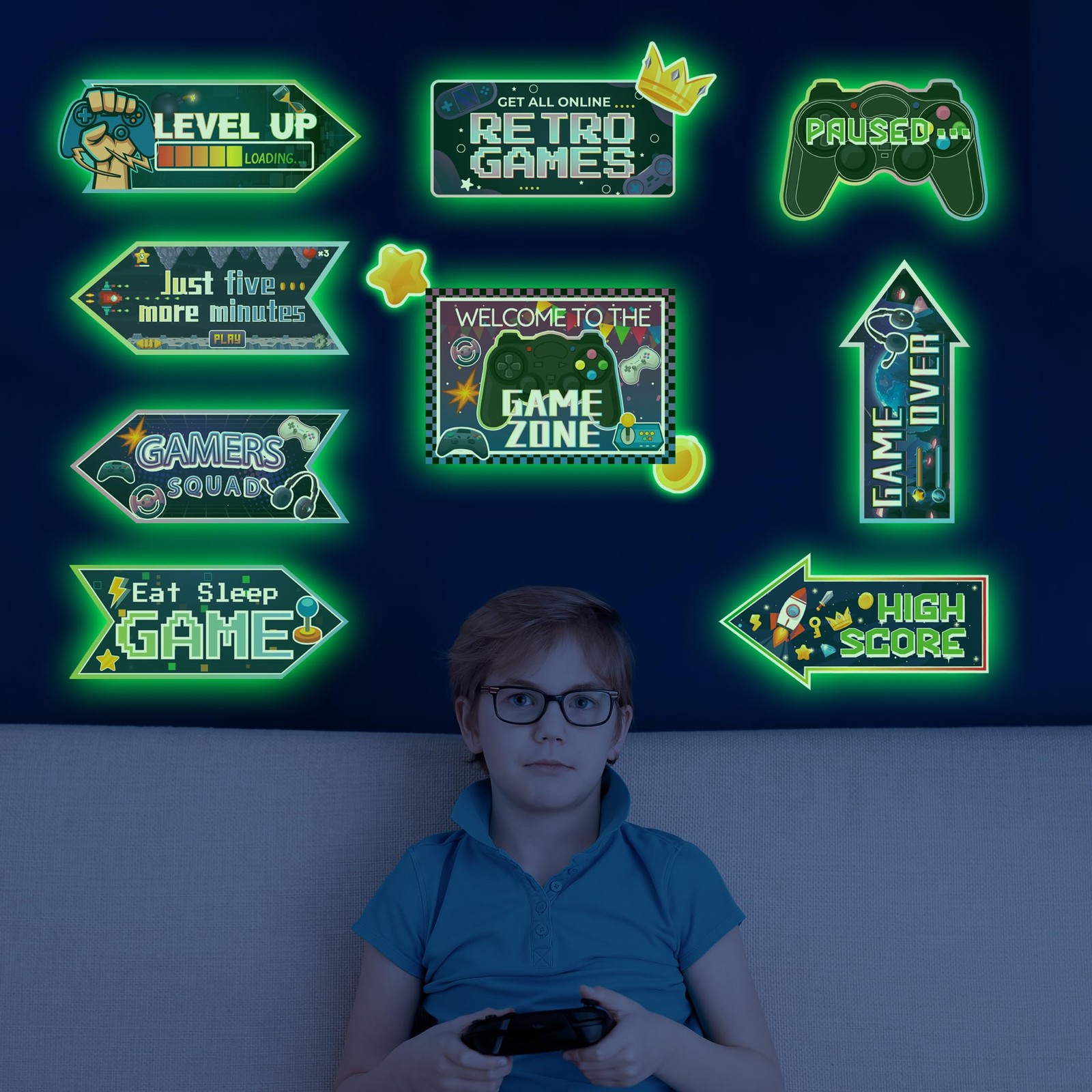 10 Pcs Glow in The Dark Video Game Wall Stickers, Game Controller Video Gamin…