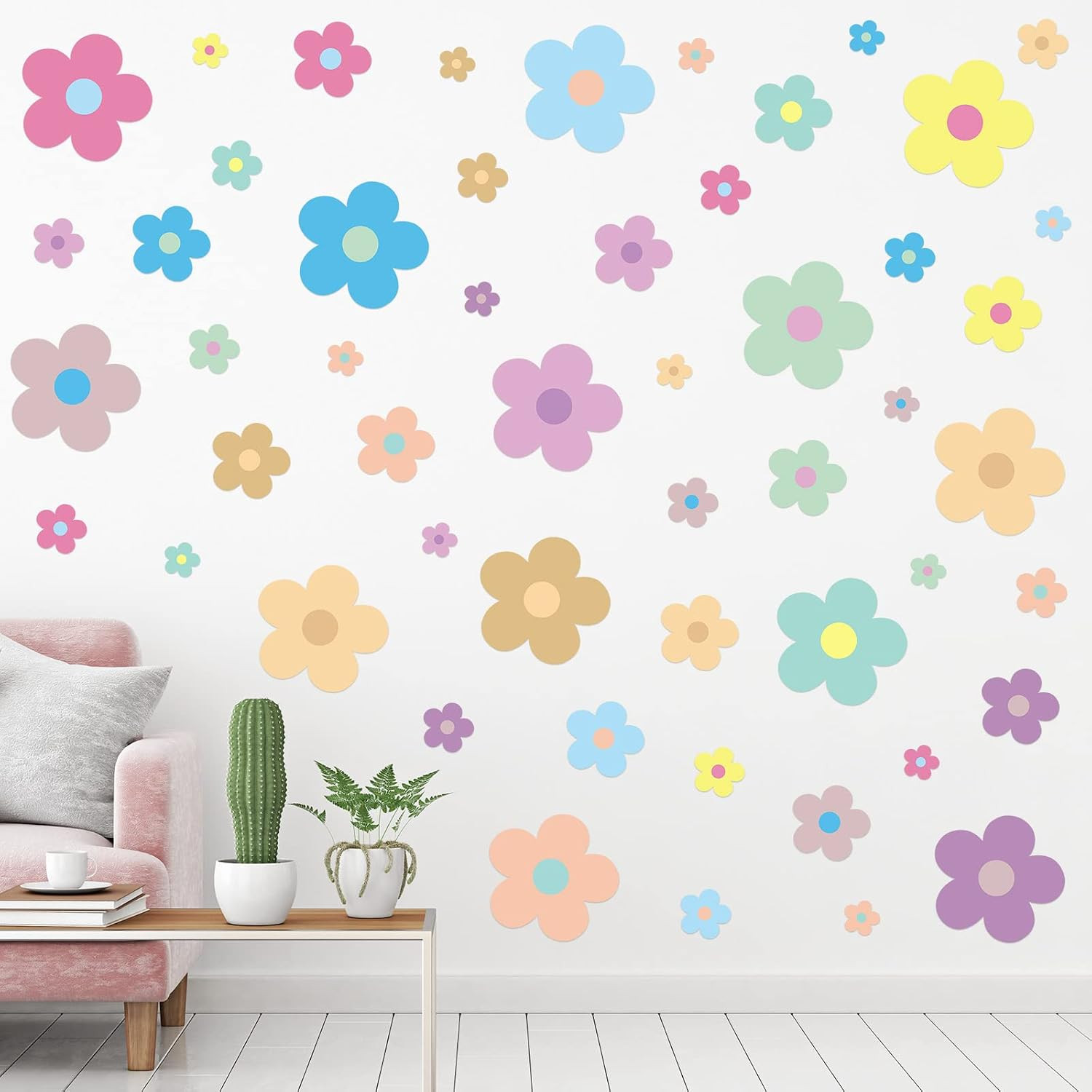 288 Pcs Colorful Floral Wall Stickers for Nursery Bedroom (9.1 X 11.4 Inch)