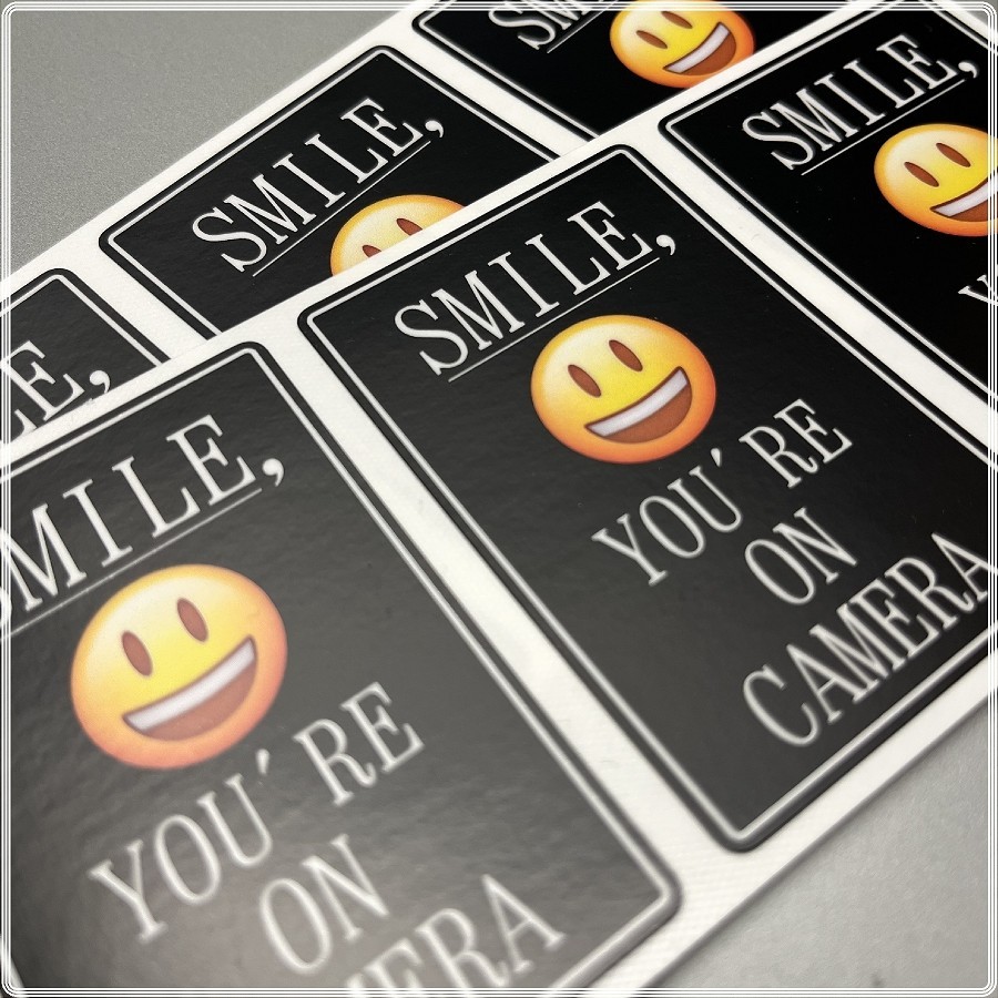 Smile You're On Camera 6-Pack Laminated Decals / Stickers for Home, Office, Car