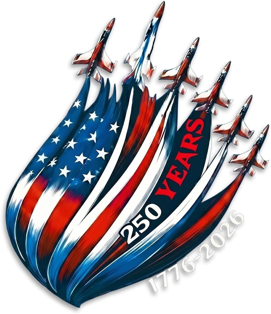 America 250 USA 250th Anniversary Patriotic Flag Jets 2-Pack Vinyl Decal 5"x4.3"