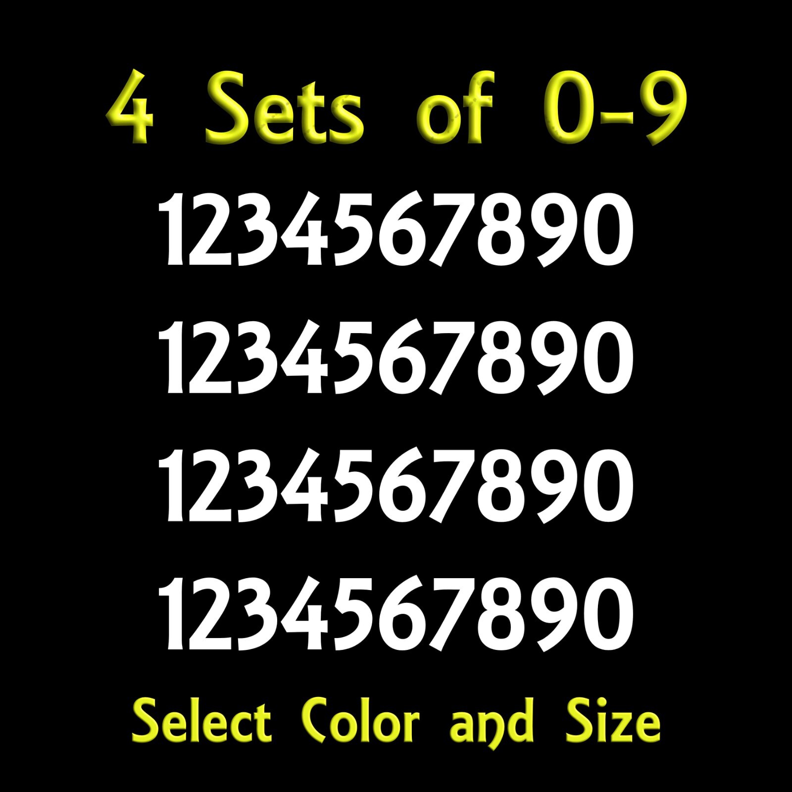 0 9 Numbers Vinyl Sticker Decals – Set of 40 – Color & Size 1/2" thru 4" – ARES