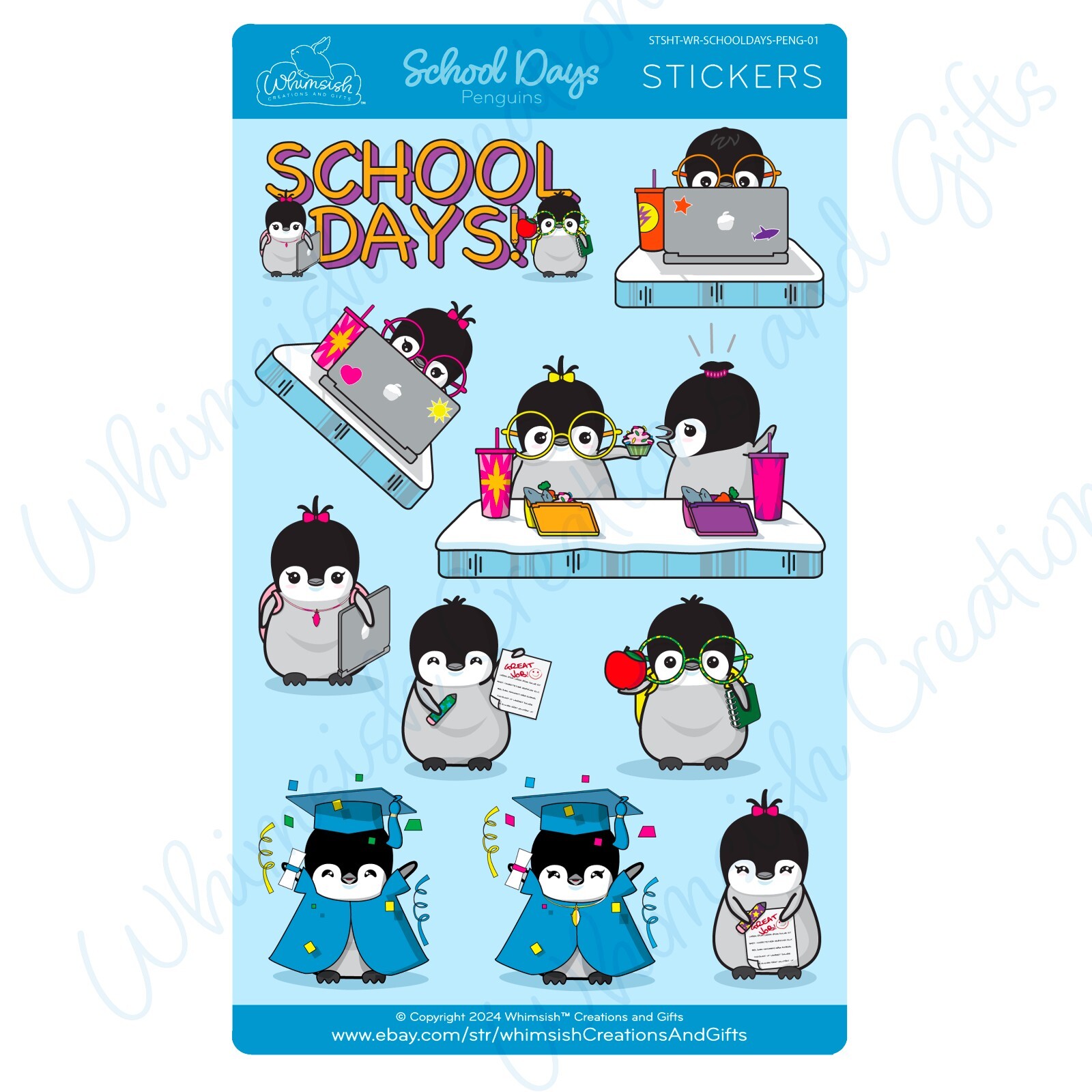 Sticker Sheet—School Days, Penguins 01, Laminated Vinyl Stickers