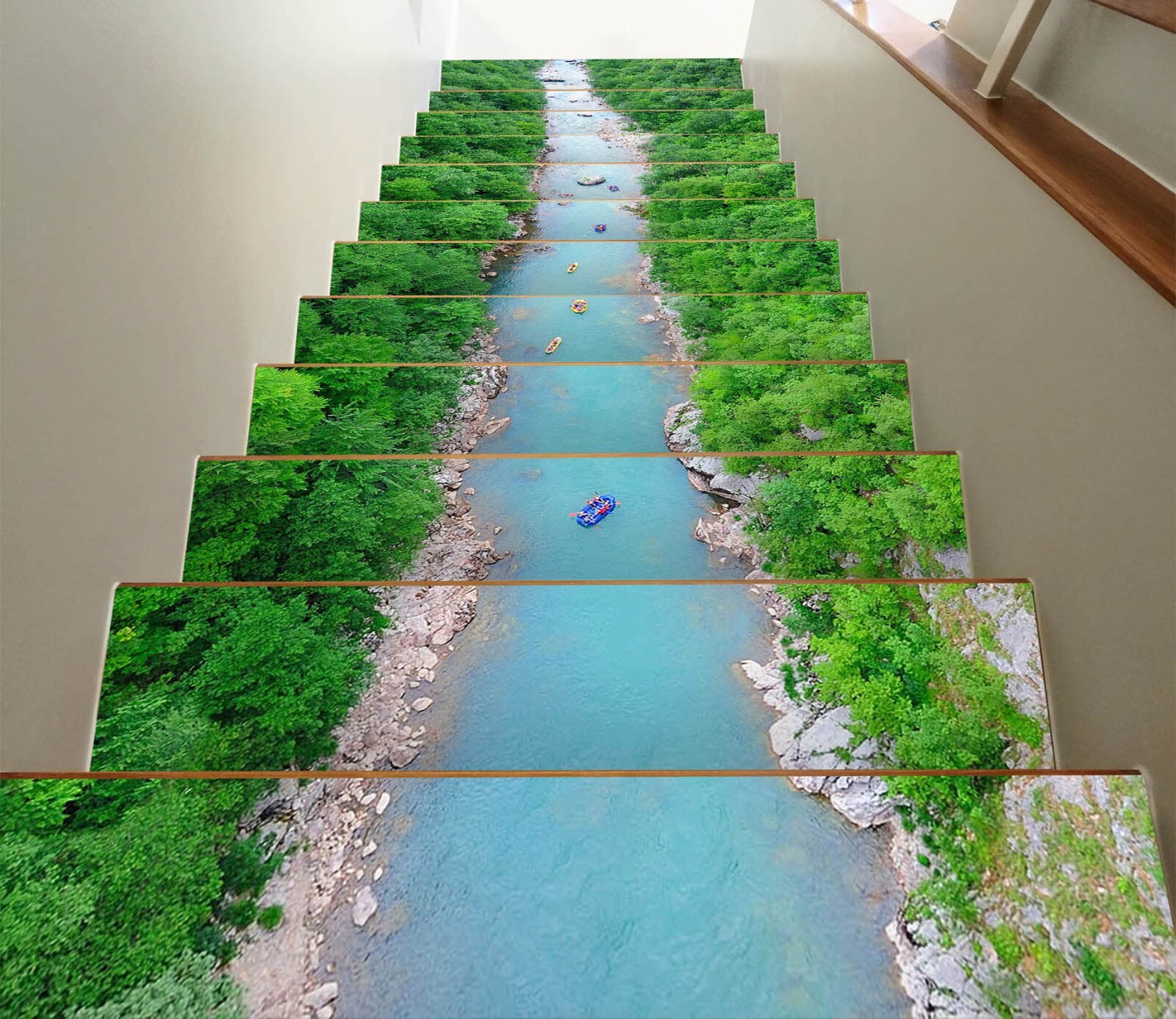 3D Long Blue River W08 Stairs Risers Decoration Photo Mural Vinyl Wallpaper Vera