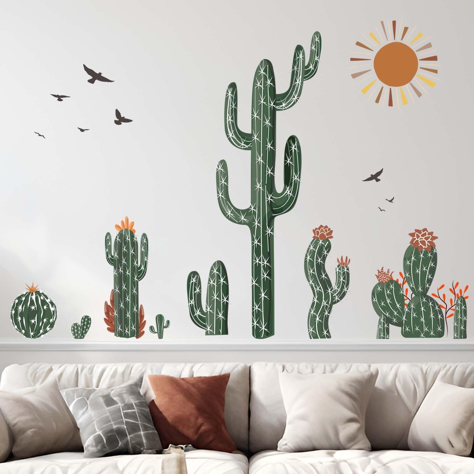 Boho Cactus Wall Stickers – Green Plants Tropical Desert Cacti Wall Decals – …