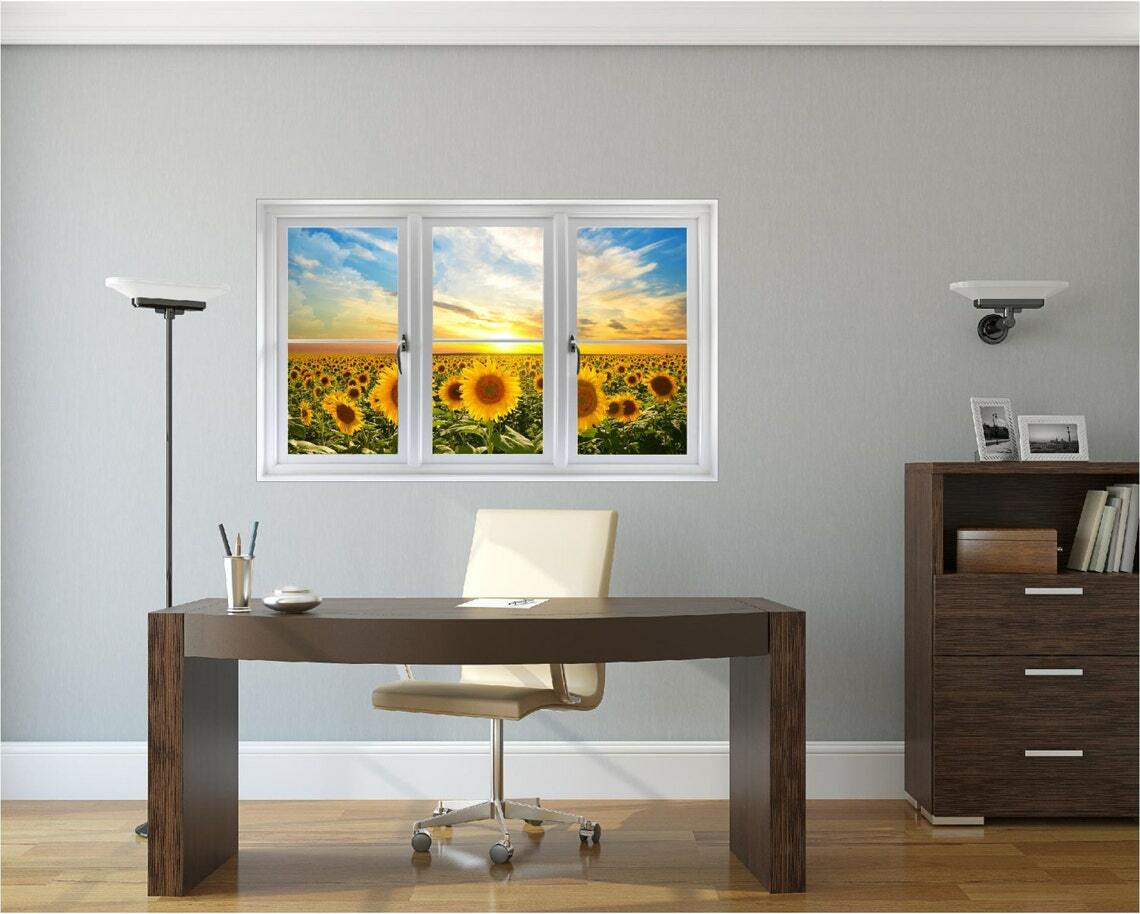 WindowScape Sunflower Field Sunset #1 3D Window Wall Decal Vinyl Wall Sticker