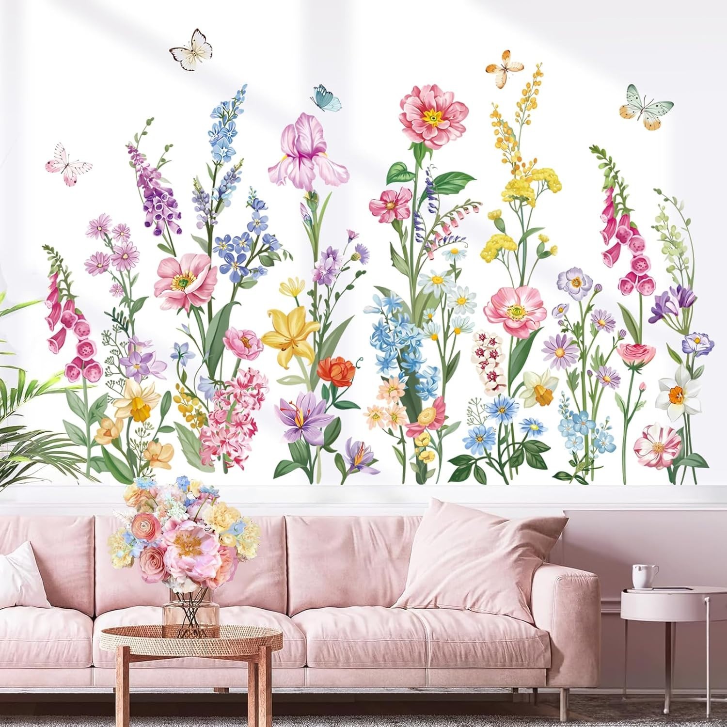 wondever Garden Flower Wall Stickers Wildflower Iris Daisy Floral Butterflies…