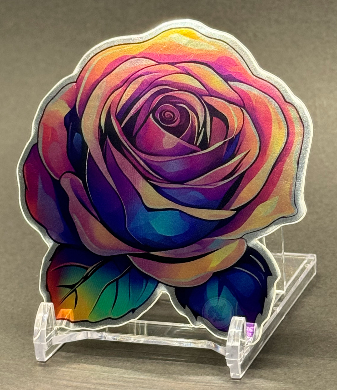 Mirror Effect Rose Sticker – Laminated – 3" | Holographic / Mirror Effect