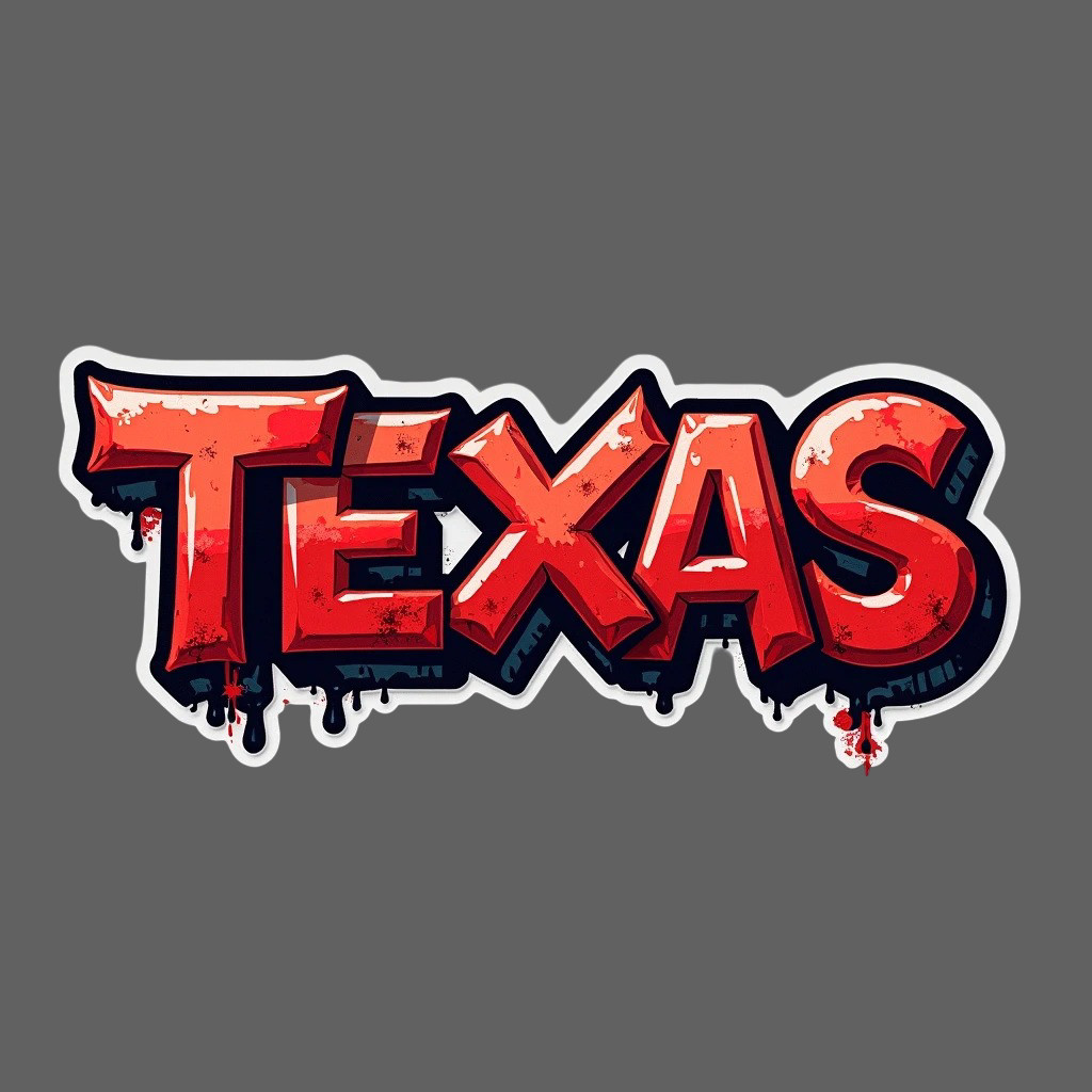 Texas Sticker Vinyl Decal Red Graffiti Typography State Travel Souvenir Design