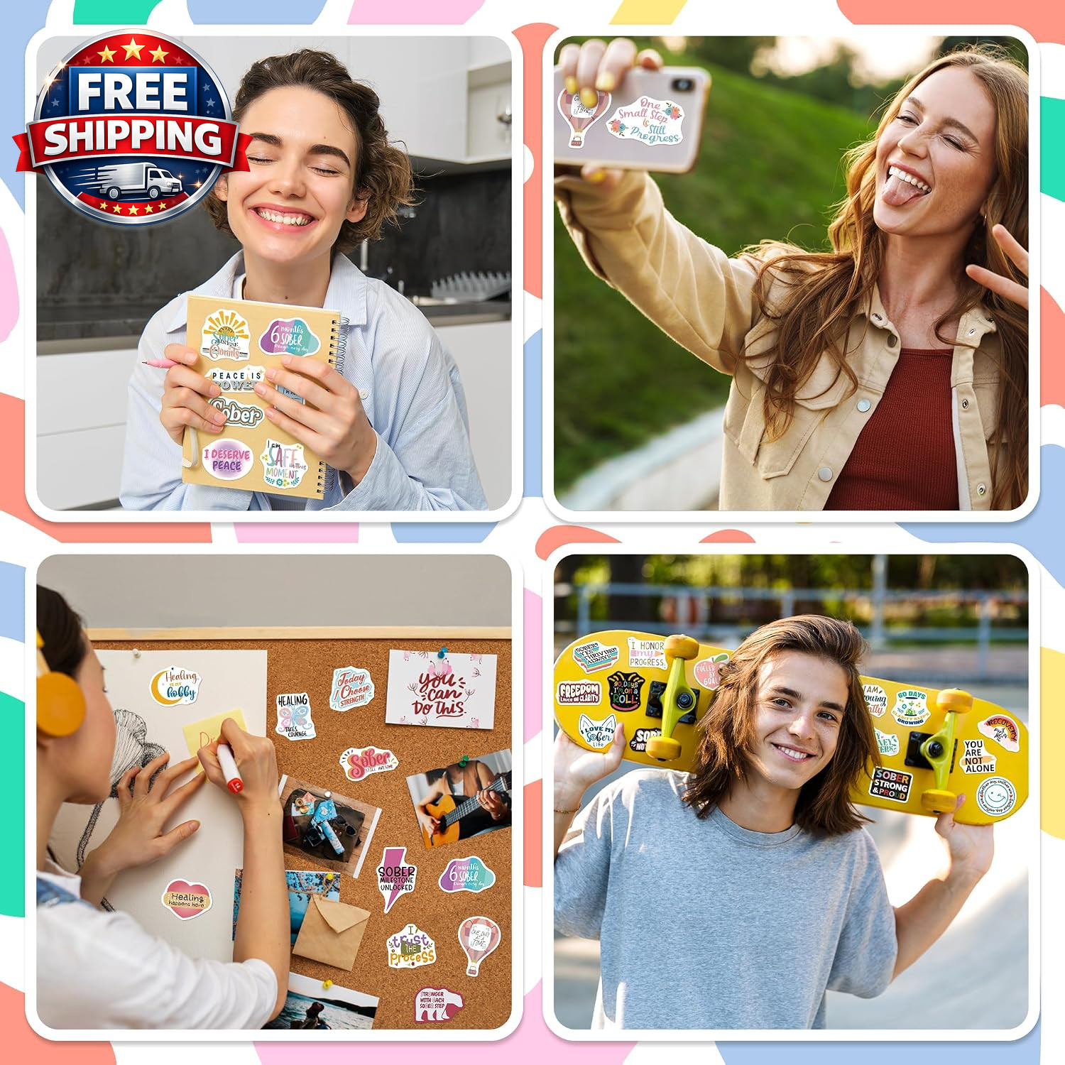 200 PCS Sober Stickers, Positive Sobriety Stickers for Women Men Adults Teens, V