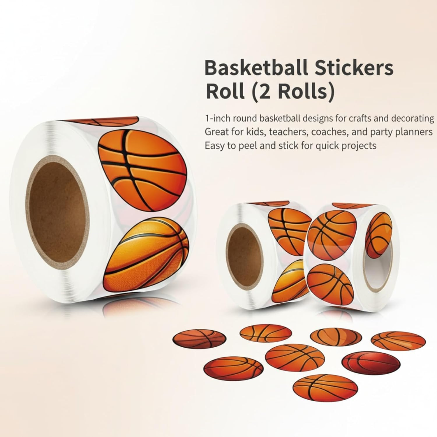 1000PCS Basketball Stickers Roll, Self-Adhesive Sports Ball Labels
