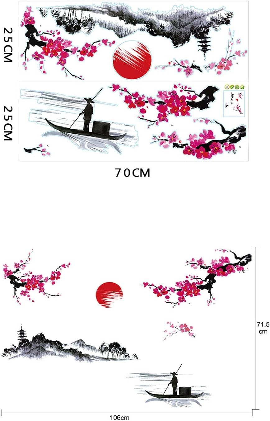 Artistic Red Cherry Blossom Decals – Waterproof & Removable for Living Spaces