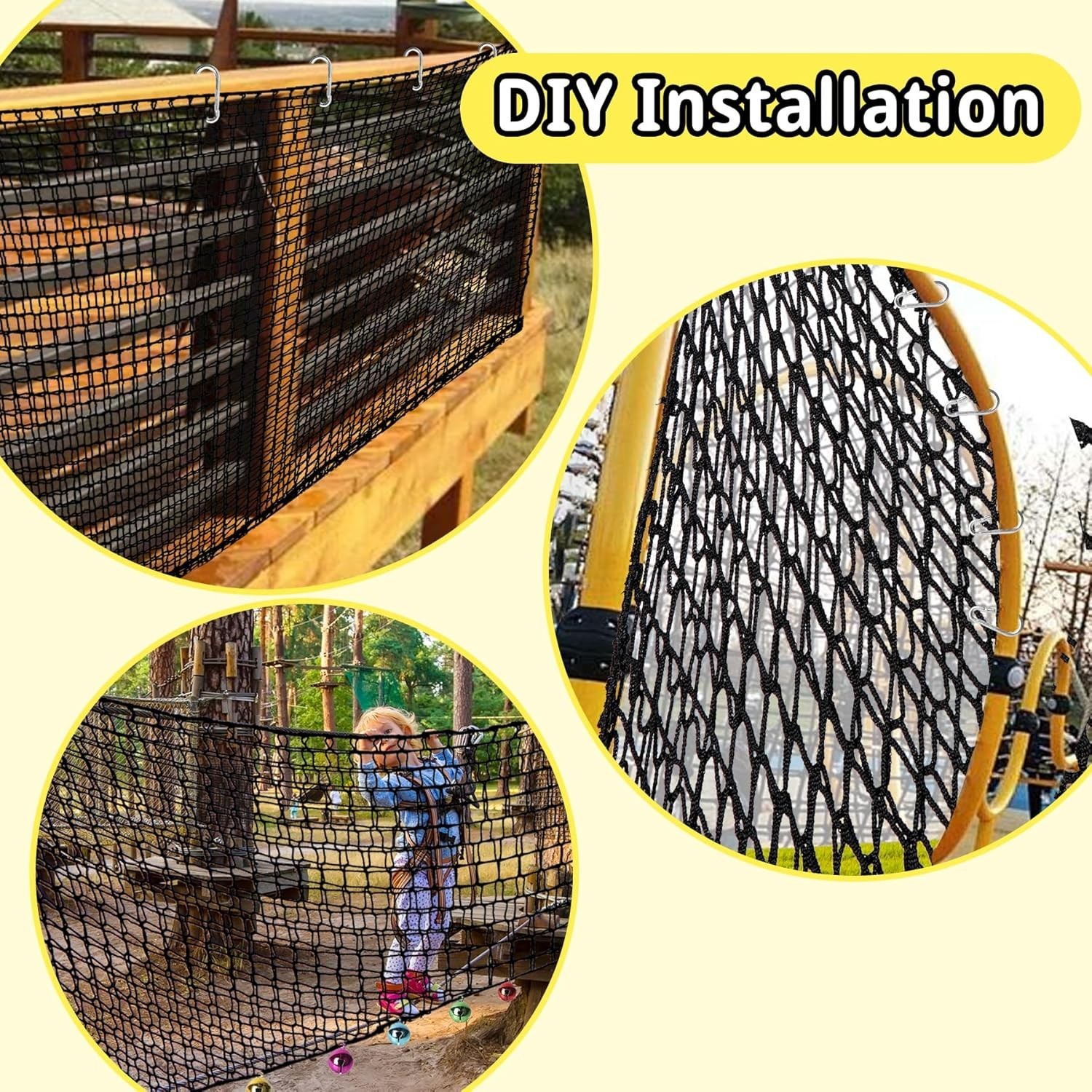 9.8' x 9.8' Climbing Cargo Net – Double Layer Playground Safety Net for Kids
