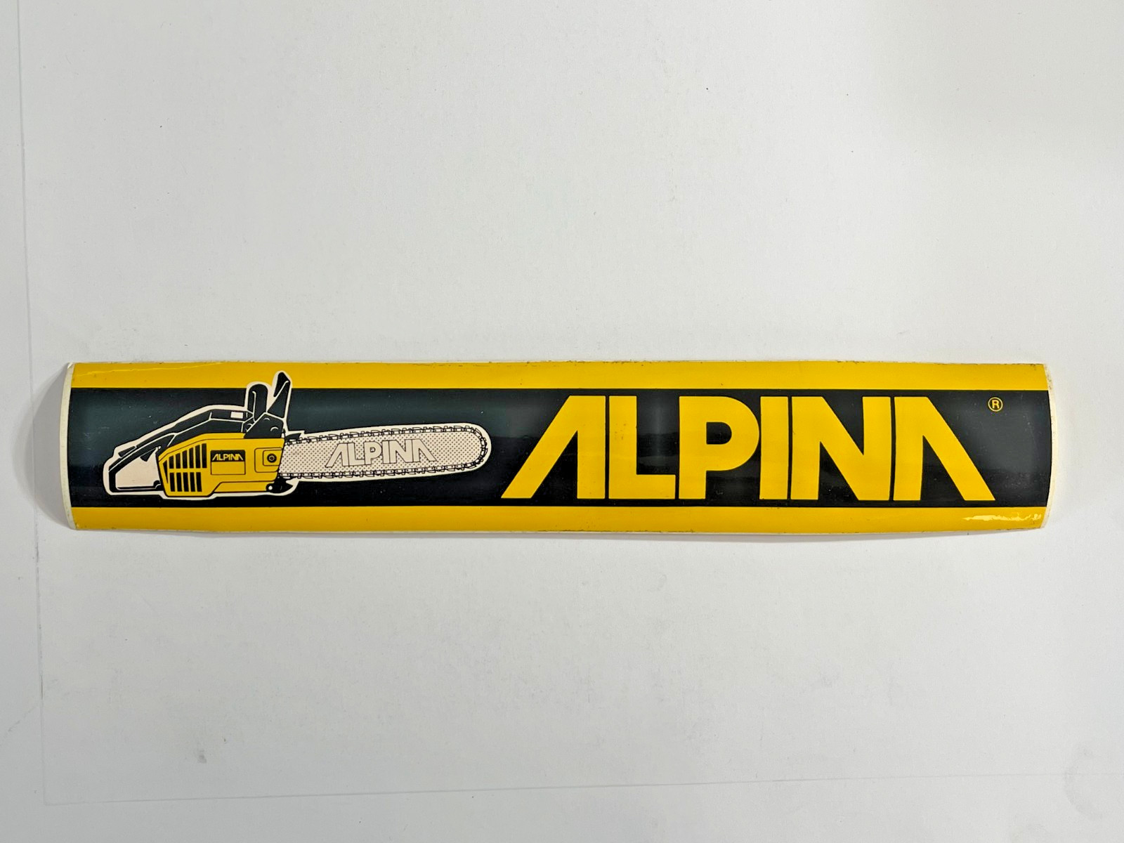 Vintage ALPINA Bumper Sticker Dealer Chainsaw & Logo – (11 1/2in) Glossy